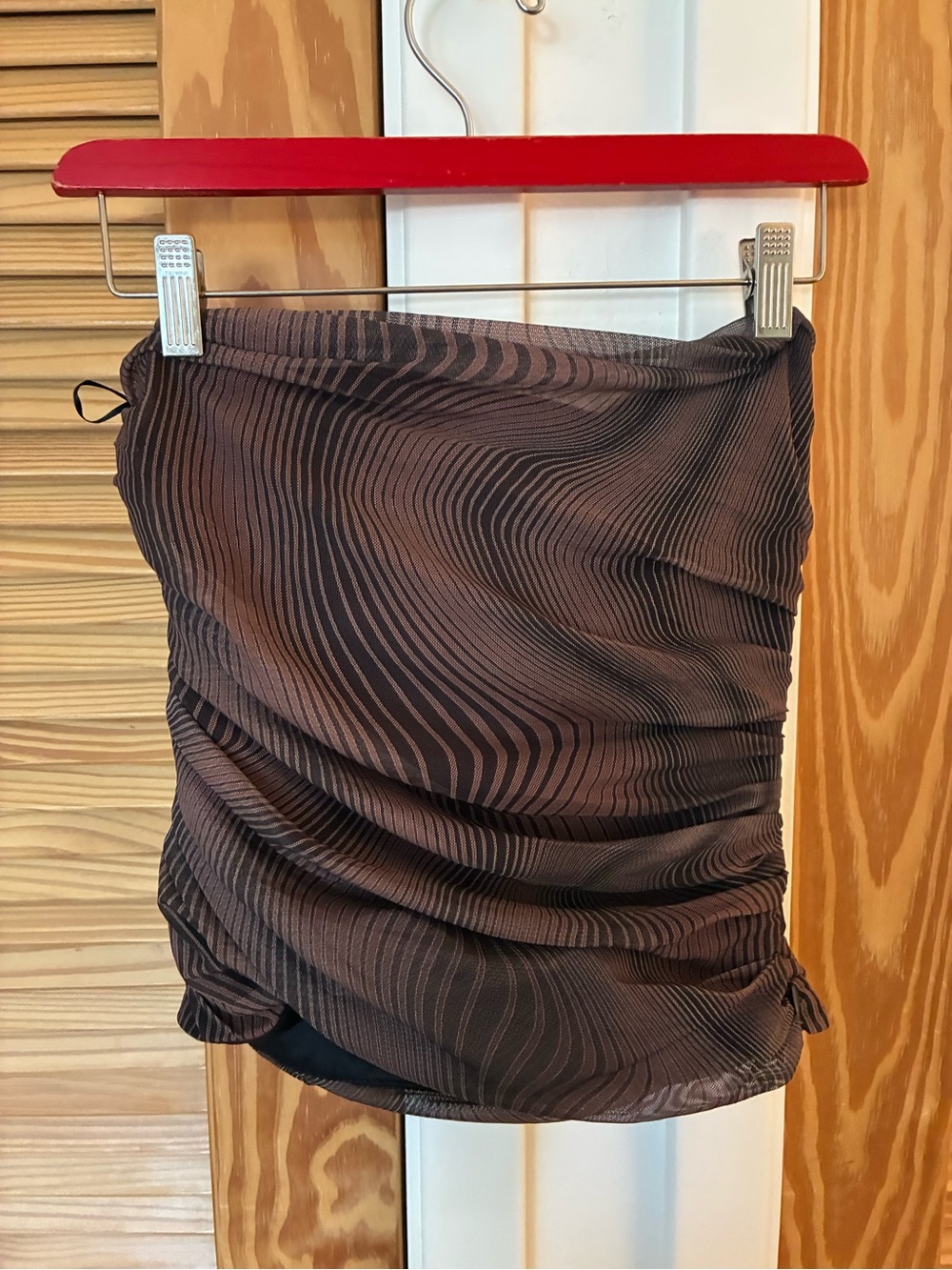 Zara Brown Wave-Print Ruched Mini Skirt size medium